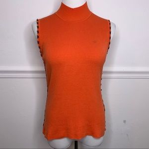 Escada Sport mock turtleneck sweater leather trim